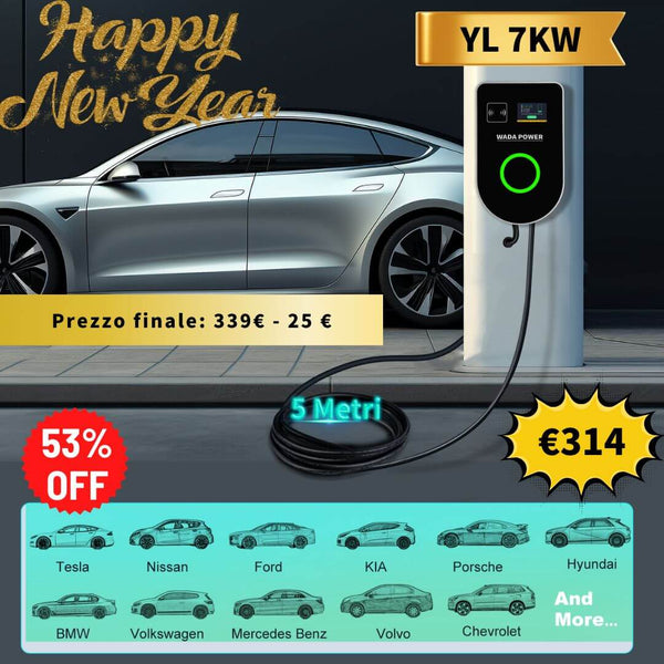 New Year Deal - YL Wallbox EV 7KW per Auto Elettriche, Monofase, con Controllo APP e RFID, Schermo LCD | Offerta WADA POWER