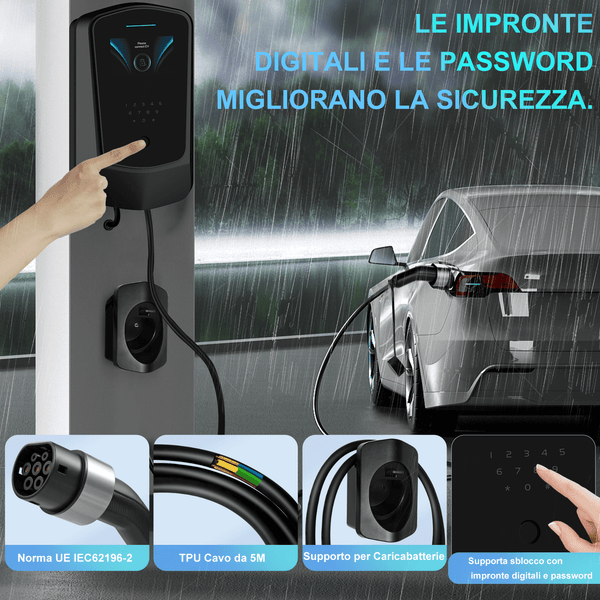 New Year Deal - WADA POWER Wallbox di ricarica intelligente da 7 kW con sblocco tramite impronta digitale e password