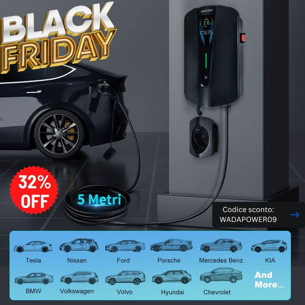 Promo Black Friday - WADA POWER Q8 Wallbox 7KW Monofase, Corrente Regolabile per Auto Elettriche