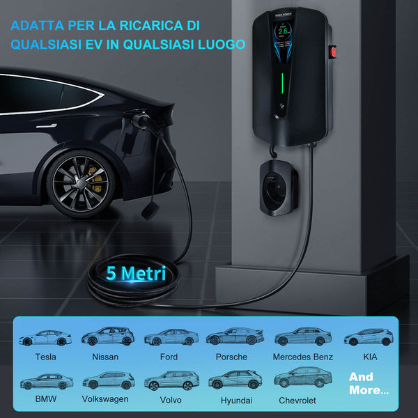 New Year Deal - WADA POWER Q8 Wallbox 7KW Monofase, Corrente Regolabile per Auto Elettriche